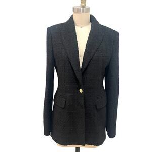 Zara Blazer Womens Small Black Textured Single Button Gold Accent Jacket